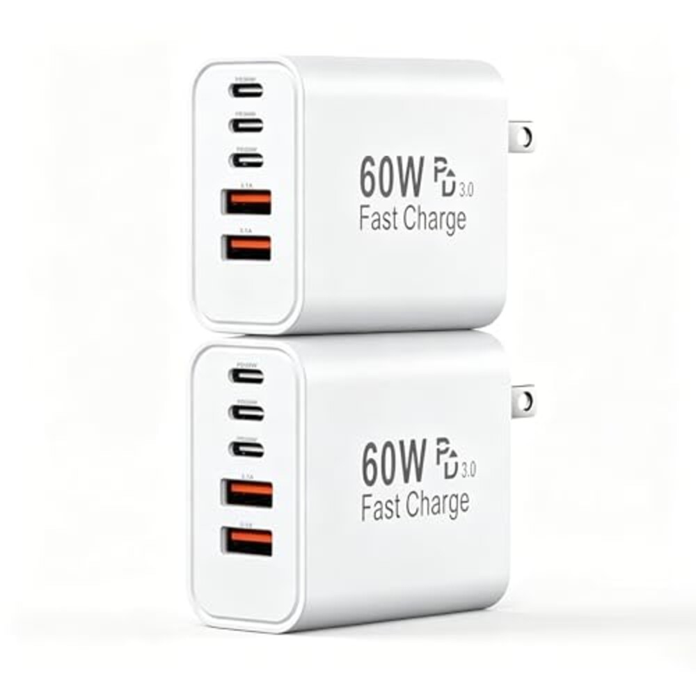 USB C Fast Charger Block, 5-Port 60W USB