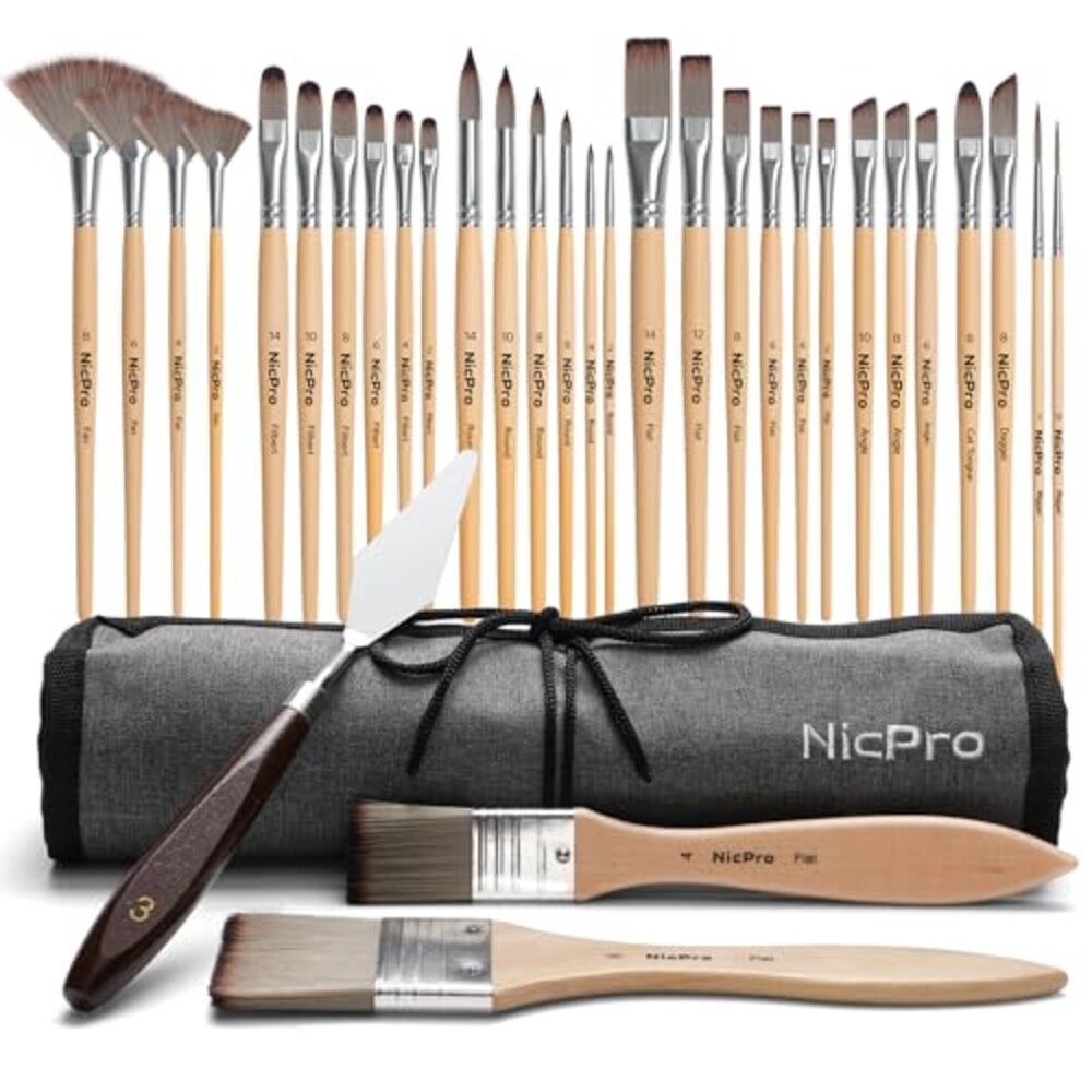Nicpro 32pcs Paint Brush Set, Acrylic Pa