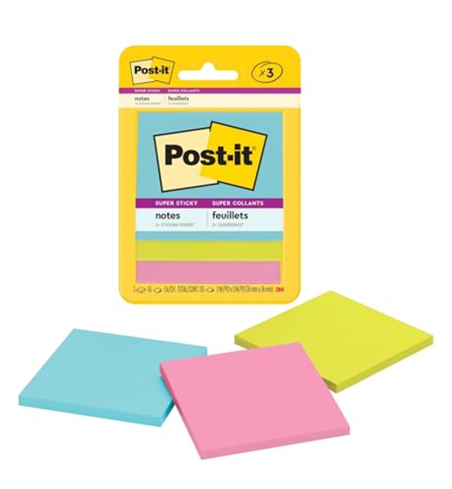 Post-it Super Sticky Notes, 3 Sticky Not