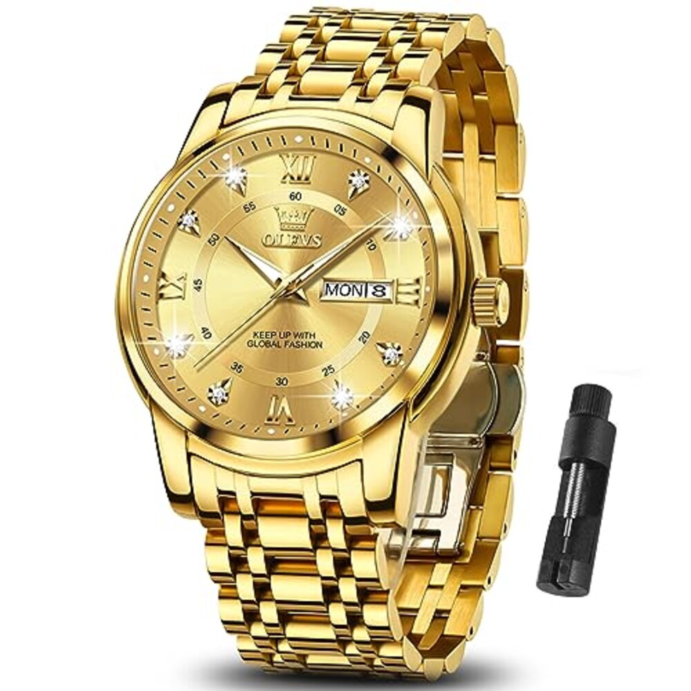 OLEVS Gold Watches for Men Luxury Waterp