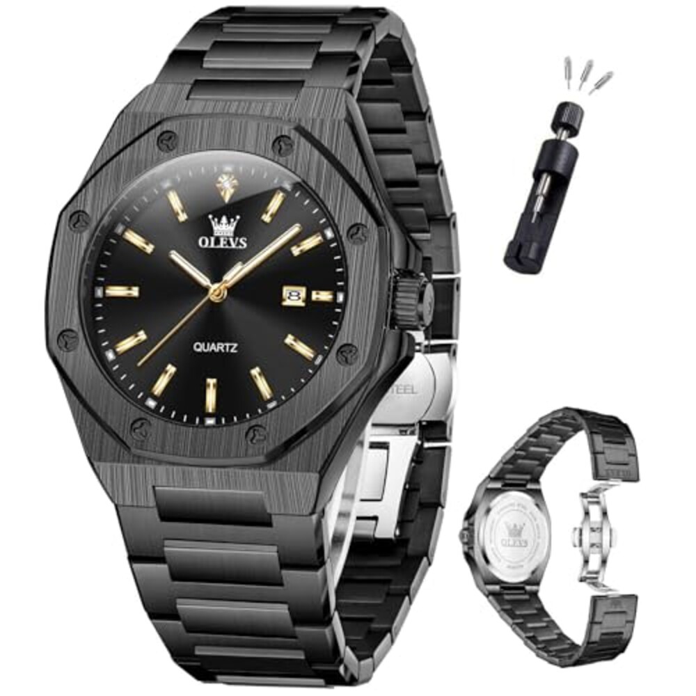 OLEVS Watch Men Luxury All Black Stainle