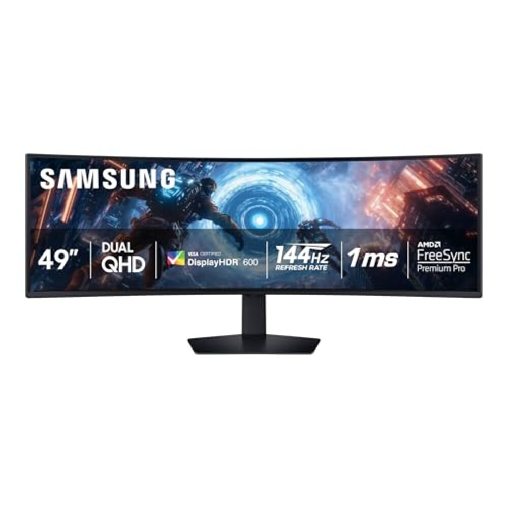SAMSUNG 49-inch Odyssey G9 (G91F) DQHD, 144Hz, Curved Gaming Monitor, Ultra-Wide 32:9 Screen, DisplayHDR 600, AMD FreeSync™ Premium Pro, Ergonomic Stand, LS49FG910ENXZA, 2025