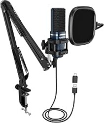 TONOR Podcast Mic, USB-A/C Computer Microphone, Compatible with PC & Laptop | Cardioid Condenser PC Mic with Boom Arm and Pop Filter for Podcasting, Streaming, Vocal Recording, PS4/5, TC-777 +H
