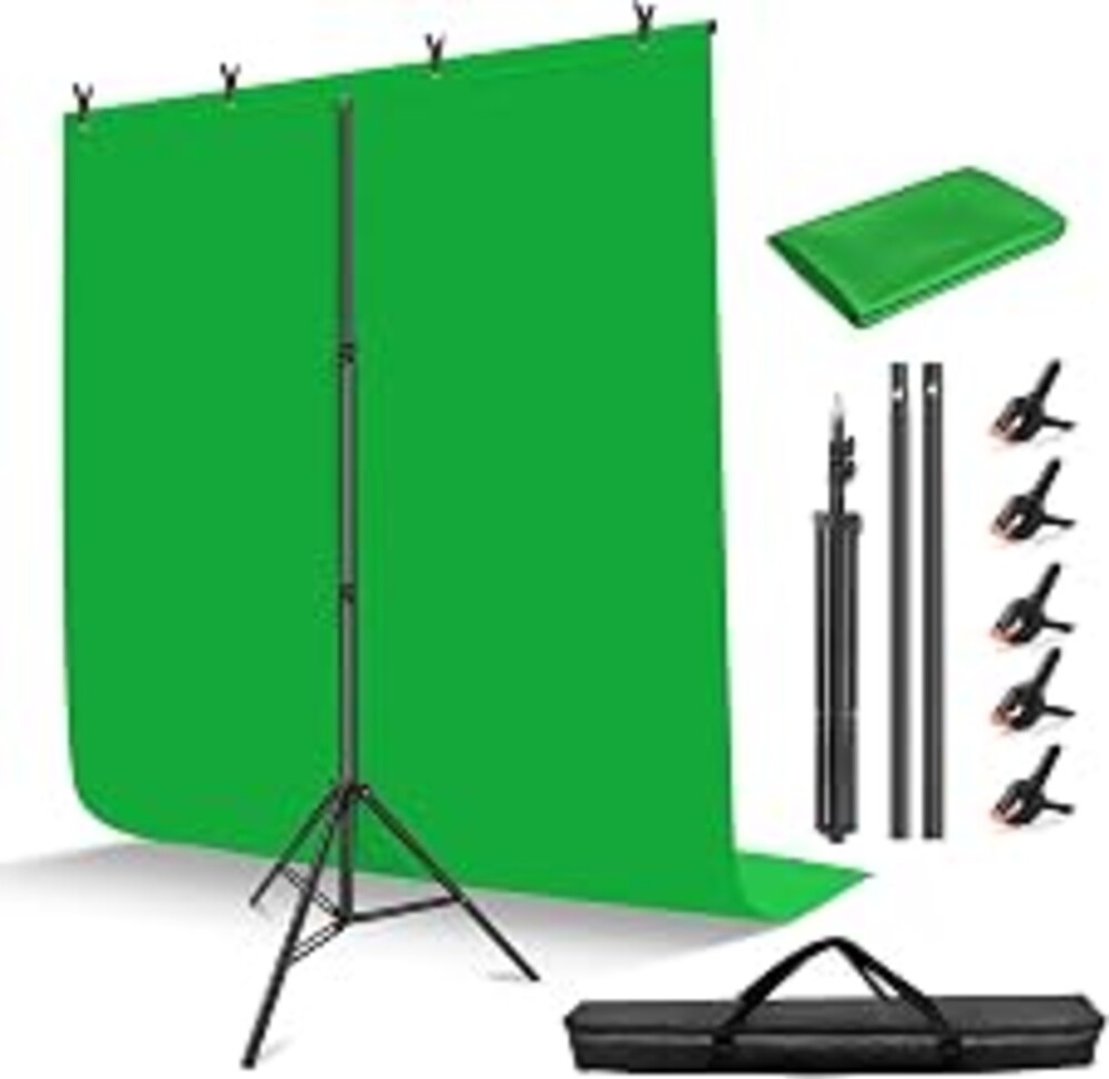 Hemmotop Green Screen Stand 7x5 ft(HxW) with 6.5x5 ft Backdrop Kit | Chromakey, for Streaming, Gaming, Zoom, Video Recording, Metal and Ployester, with 5 Clips and Carrying Case, Portable