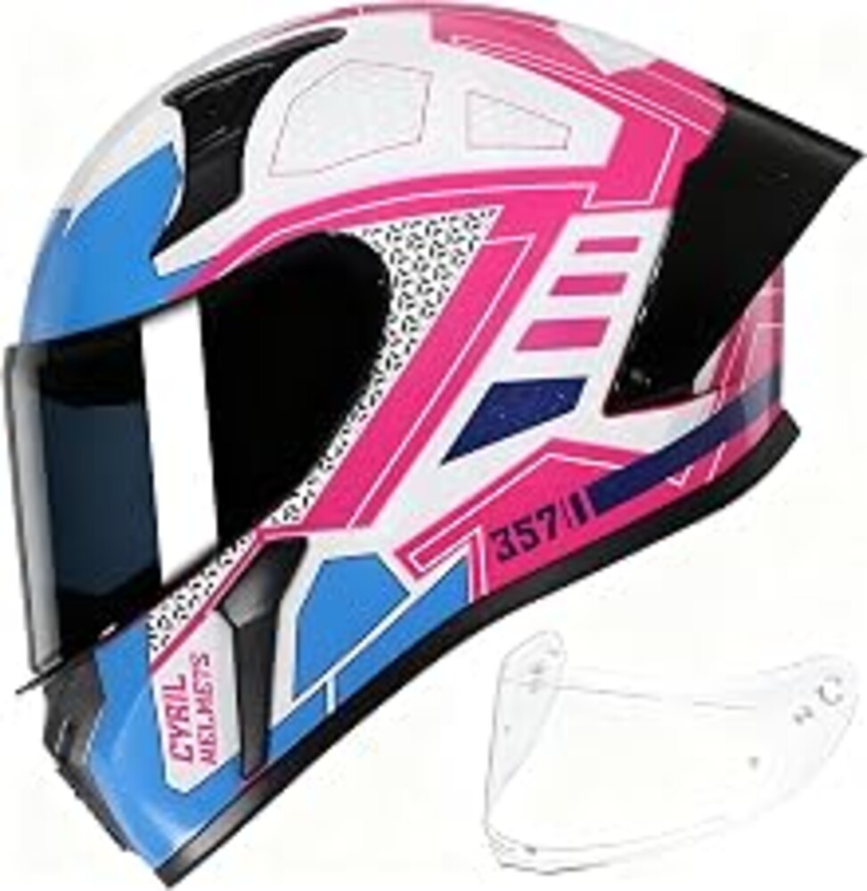 CYRIL Full Face Motorcycle Helmet DOT Approved for Adults, Street Racing | Swappable clear and tinted visors, lightweight 3.36 lbs build, 5-point ventilation, storage bag and washable lining