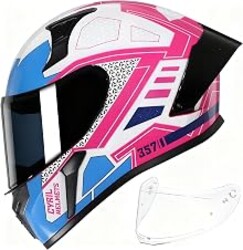 CYRIL Full Face Motorcycle Helmet DOT Approved for Adults, Street Racing | Swappable clear and tinted visors, lightweight 3.36 lbs build, 5-point ventilation, storage bag and washable lining