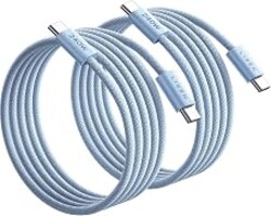 LISEN USB C to USB C Cable, 240W PS/2 Fast Charging Cable (6.6FT+6.6FT) | 2-Pack, Light Blue | USBC Cable for iPhone 17/16/15 Pro Max, iPad Pro/Air, MacBook Pro/Air, Galaxy S26 Ultra, Laptop