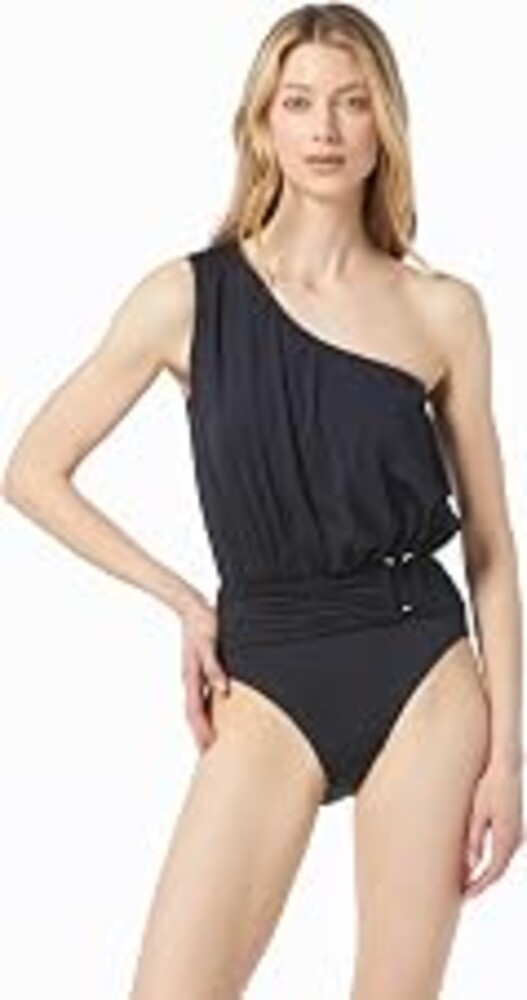 Michael Kors Iconic Solids Sash Logo Trim V-Neck One-Piece with Removable Soft Cups
