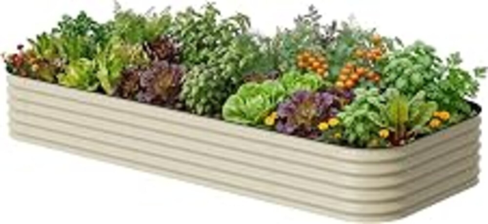 Vego garden 17" Tall 4' x 10' Giant Modular Metal Raised Garden Bed Kit, A King Sized Garden Bed for Vegetables, Flowers, Herbs, Pearl White