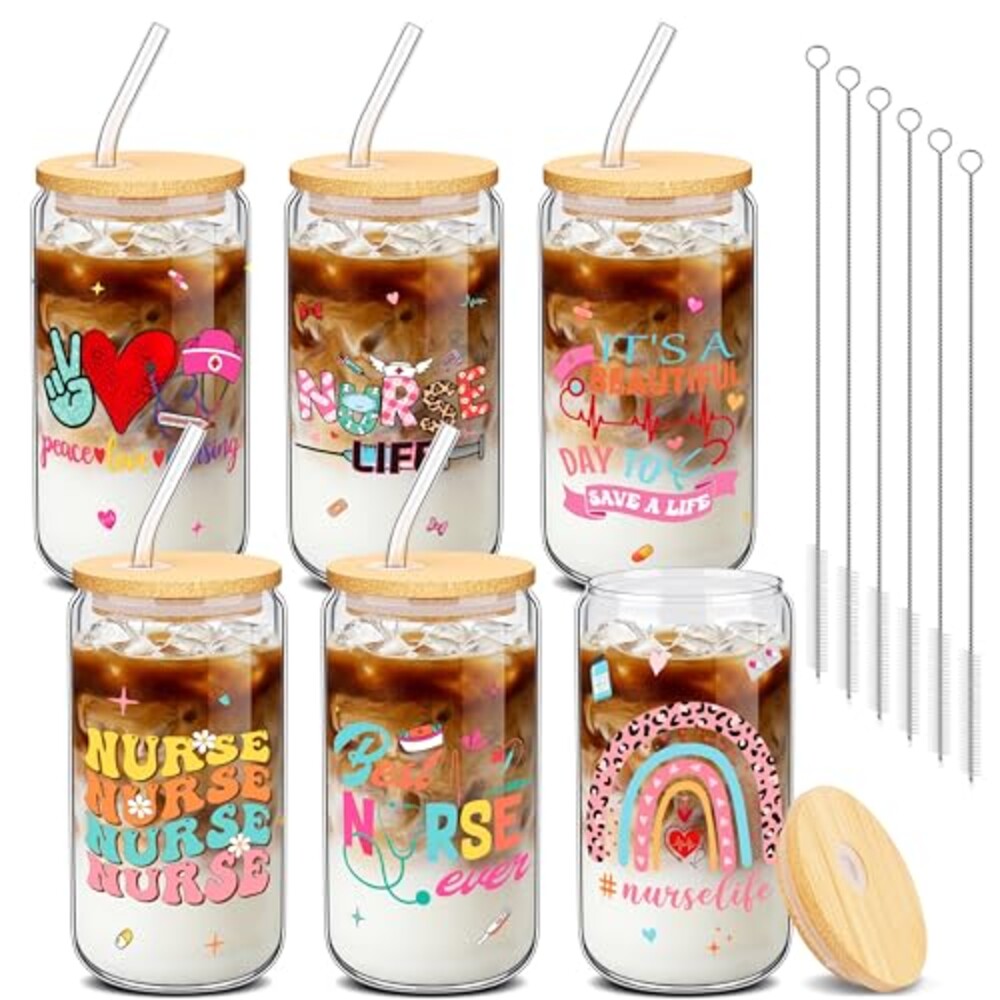 HUFAND 6 Pack Nurse Gifts 16oz Glass Cup