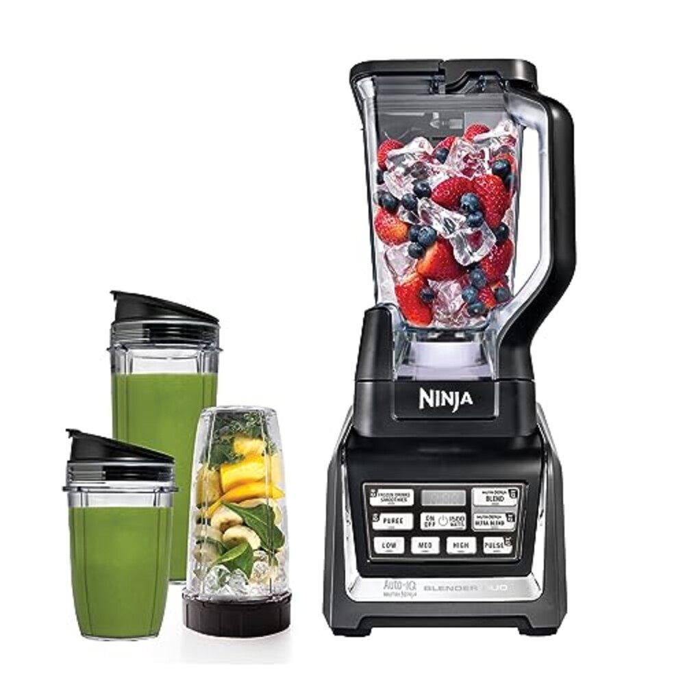 Ninja Nutri Personal & Countertop Blender, 1200W Auto-iQ, Black, BL642 | Auto-iQ base blends smoothies & shakes. 72-oz pitcher plus 18, 24 & 32-oz to-go cups w/ spout lids. Dishwasher safe.