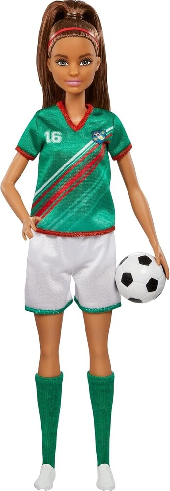 Barbie Careers Fashion Doll & Accessory, Soccer Player with Brunette Ponytail, #16 Uniform, Tall Socks, Cleats & Ball