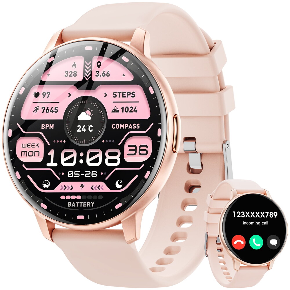 Smart Watch for Women Men, fits for Android and IPhone Devices, Fitness Tracker/pedometer, 1.38-inch smartwatch Gift, Answer/Make Calls/120 Sports Modes, IP68 Water-Resistant Fitness Watch (Pink)