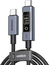 UGREEN Nexode 240W USB-C to USB-C Cable with TFT Smart Display, 6.6ft | Tap to rotate, long-press off. Nylon braided. USB C Tester for iPhone 17/16/15, MacBook, Galaxy, Pixel, XPS, Switch & more
