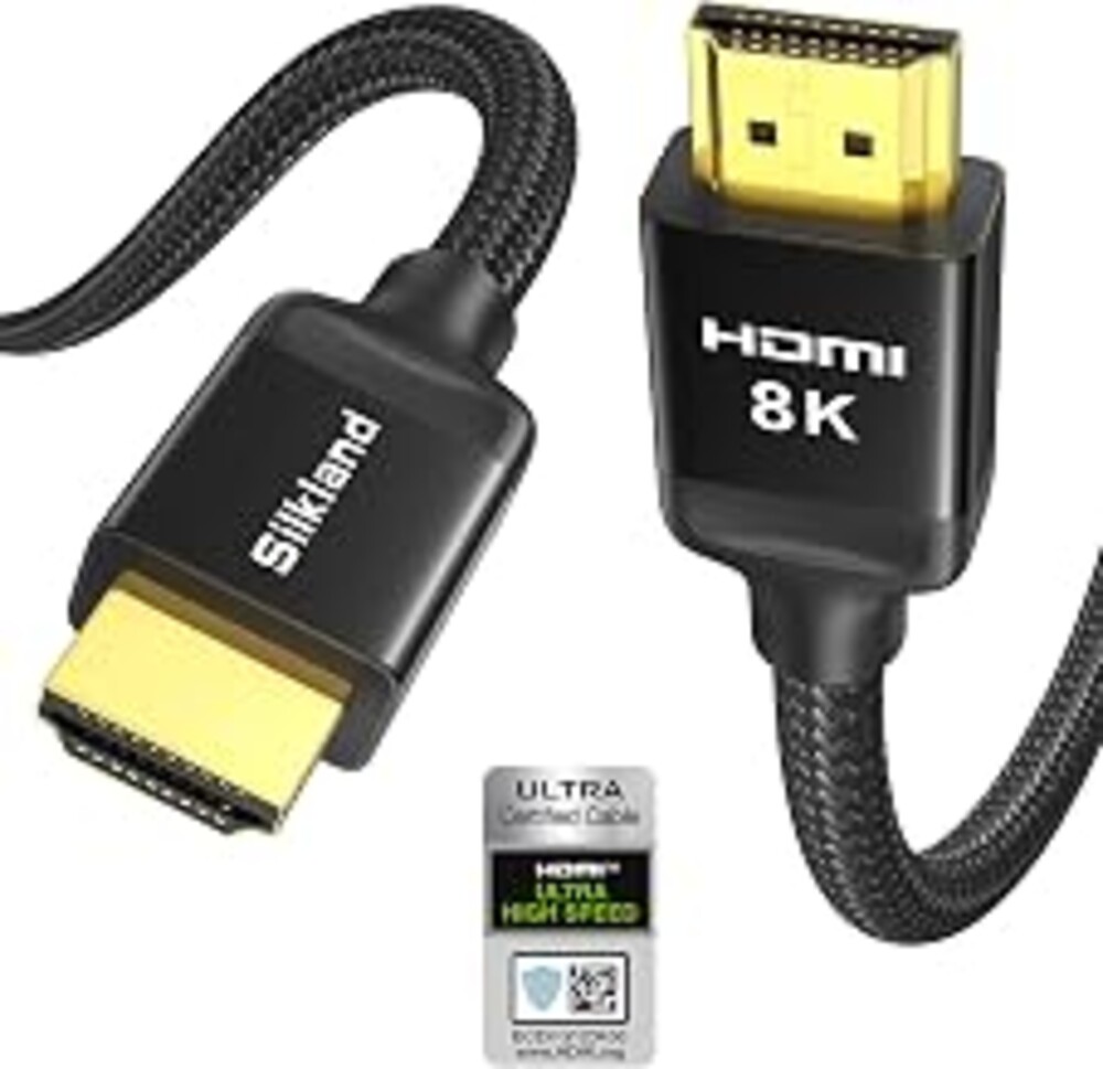 Silkland Certified HDMI 2.1 Cable 10FT, 48Gbps 10K 8K HDR Braided HDMI Cord | 8K@60Hz, 4K@120Hz, Ultra High Speed, HDR10, eARC, HDCP 2.2/2.3, Soundbar, PS5, Xbox, Roku TV, Projector, Monitor, Gaming