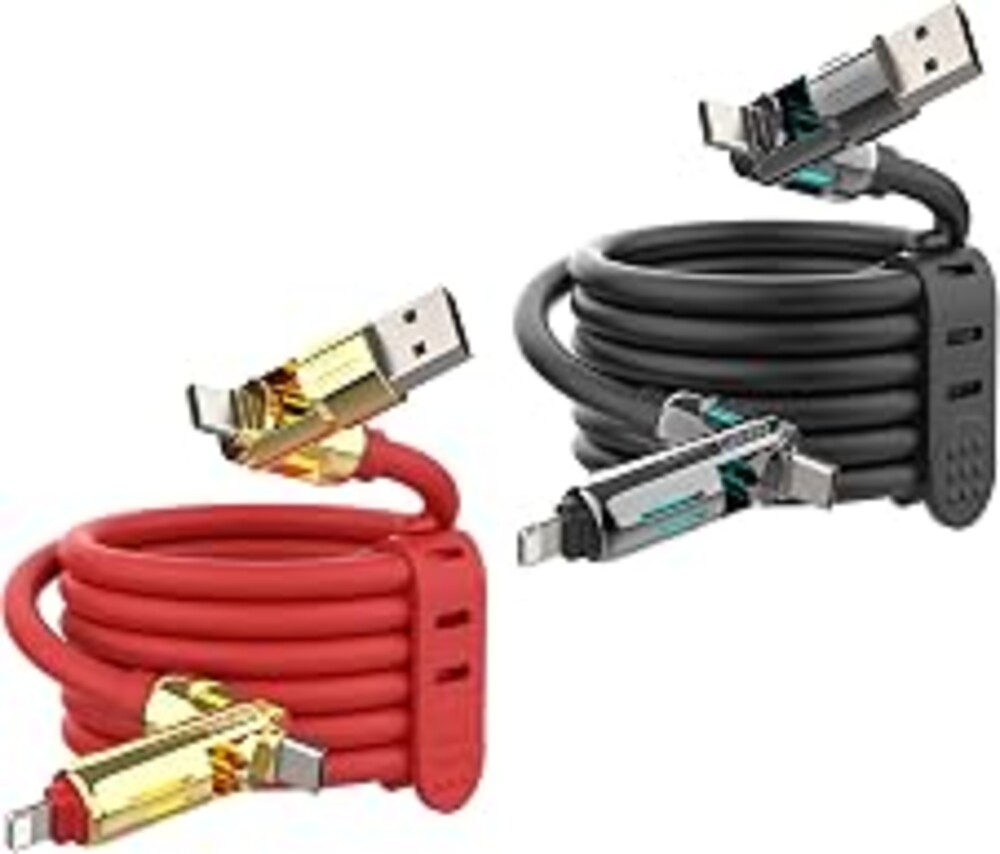 MFish 2-Pack 240W 4-in-1 Multi Charging Cable, Black+Red, 6.6FT | Carrying Case, USB-A & USB-C to USB-C/Lightning, For iPhone 17/16/15/14, MacBook, iPad, Laptop, Samsung S25/S24