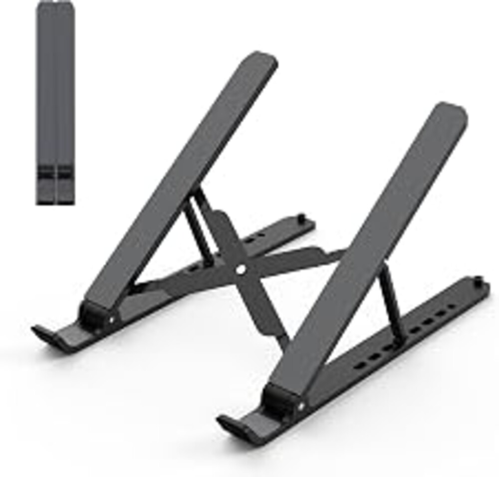 Tonmom Laptop Stand for Desk, Adjustable Laptop Riser, Black | ABS+Silicone Foldable Portable Notebook Holder, Ventilated Cooling Notebook Mount Computer Stand for 10-15.6” Laptops,Tablets