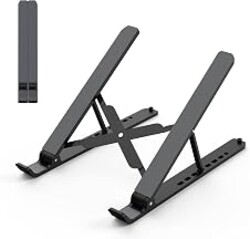 Tonmom Laptop Stand for Desk, Adjustable Laptop Riser, Black | ABS+Silicone Foldable Portable Notebook Holder, Ventilated Cooling Notebook Mount Computer Stand for 10-15.6” Laptops,Tablets