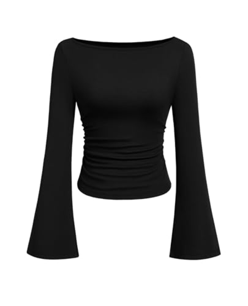 PRETTYGARDEN Womens Bell Long Sleeve Rib