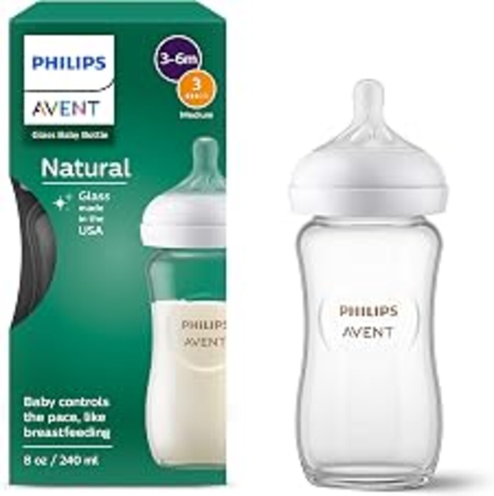 Philips Avent Natural Glass Baby Bottle, Medium Flow, 8 oz, BPA-Free | Glass Bottle for Combo Feeding, Baby-Paced Flow, Durable Borosilicate Glass, Easy Sterilizing, Medium Flow 3