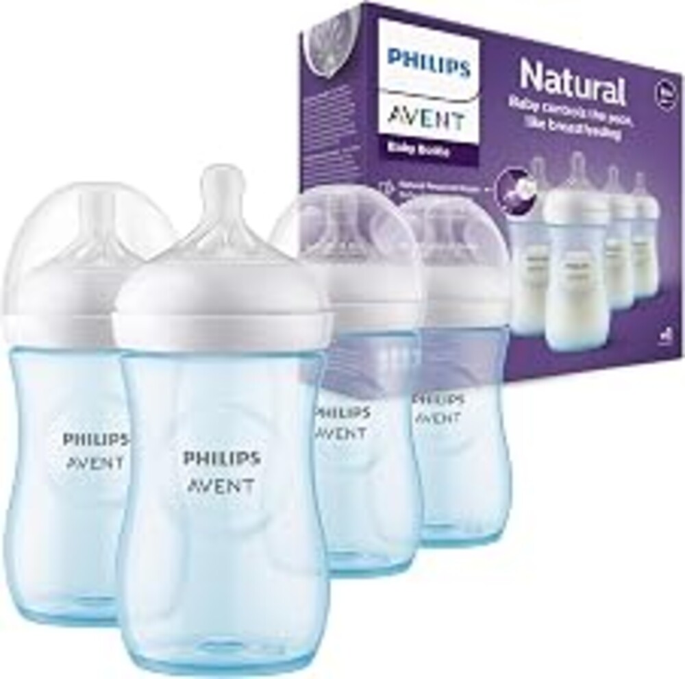 Philips Avent Natural Baby Bottles, Medium Flow, 9 oz, BPA-Free, 4-Pack | Breast + Bottle Feeding, Baby-Paced Milk Flow, Wide Breast-Shaped Nipple, Anti-Colic Valve, BPA-Free, Medium Flow Nipple