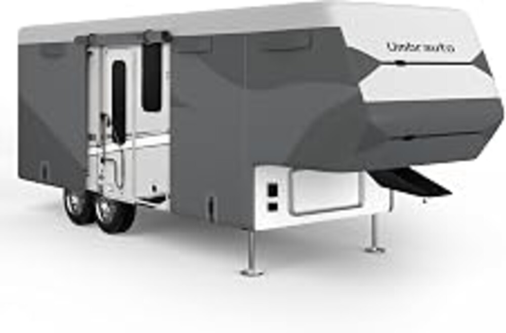 Umbrauto Fifth Wheel RV Cover, Dupont Tyvek Fabric Top 5th Wheel RV Cover Fits 34-37ft Travel Trailer, Waterproof Ripstop Camper Cover with Tongue Jack Cover, Extra Windproof Ropes