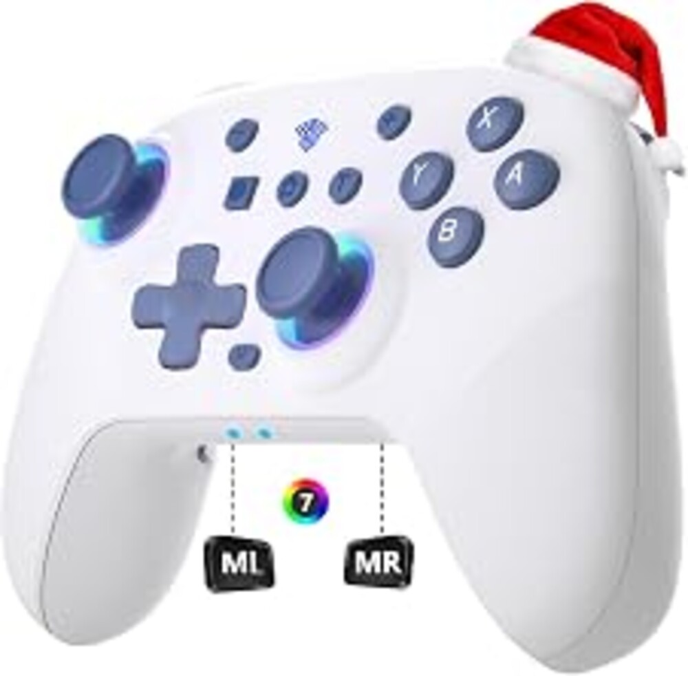 SZYUYU Switch Controller for Nintendo Switch, Switch Pro/OLED/Lite/PC | Switch Controller with 7 Colors LED Light/3-level TURBO Adjustable,4-Speed Dual Vibration, Wake Up, 6-Gyro Axis Motion, White