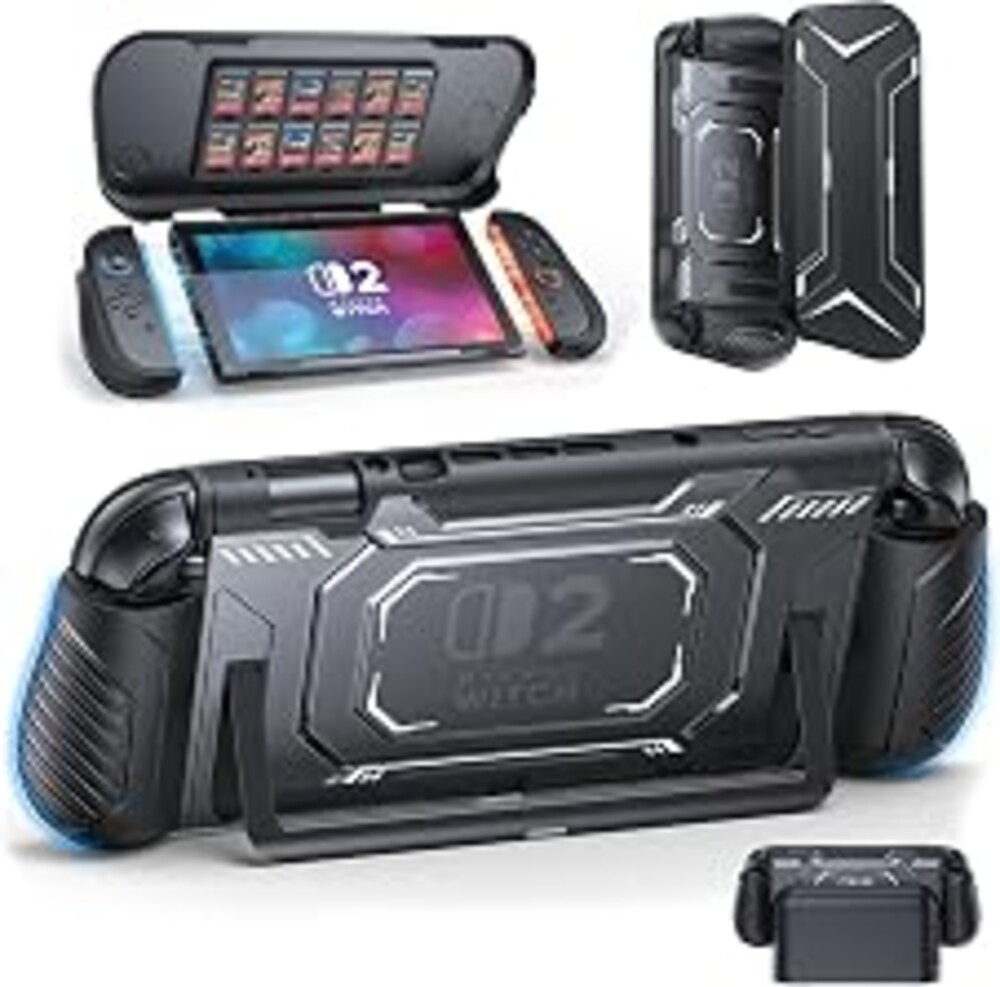 FASTSNAIL Dockable Case for Nintendo Switch 2 with Front Cover, TPU Switch 2 Protective Cover with Split Design Non-Slip Ergonomic Grip for Joycon 2, Case with 12 Game Slots for Atari 2600 Games