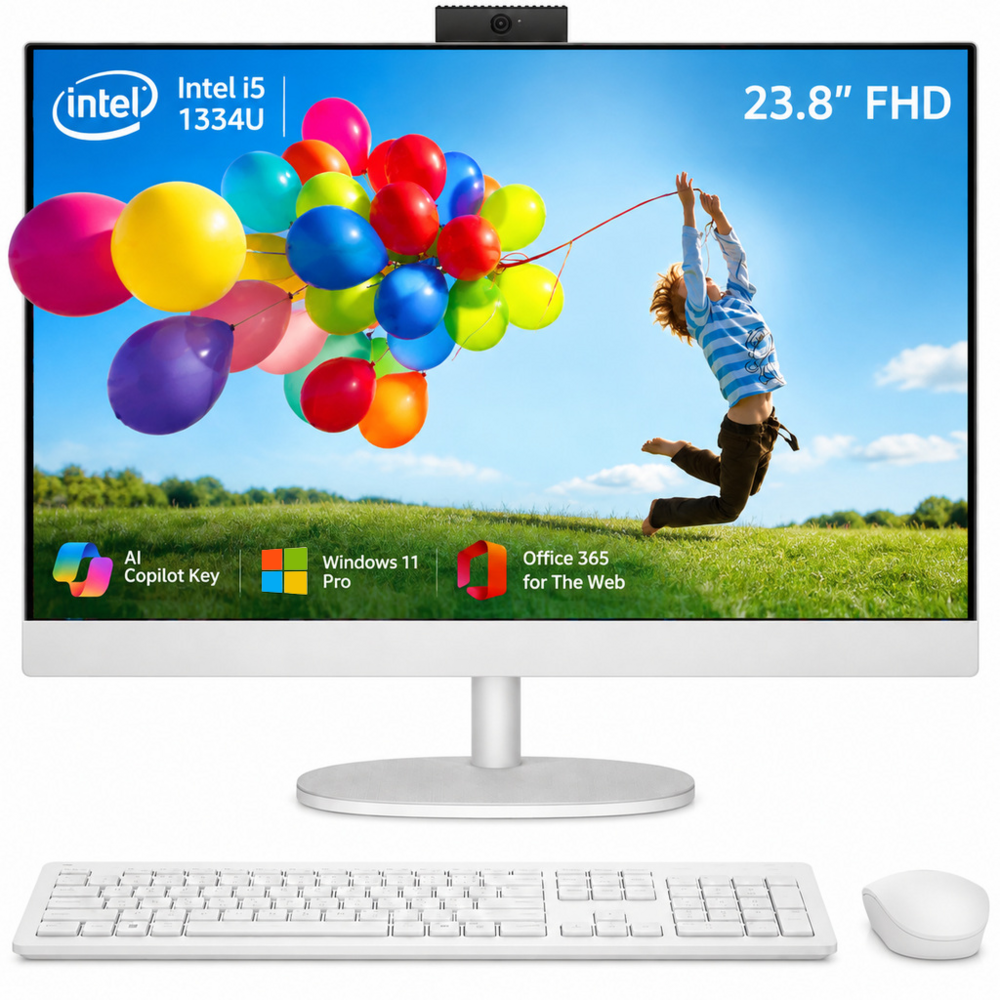 HP 24" FHD IPS Display All in One Desktop PC, Intel Core i5 1334U, 8GB DDR4, 512GB SSD, HDMI, Wireless Keyboard & Mouse, Anti-glare, Wi-Fi 6, USB, Windows 11 Pro, White