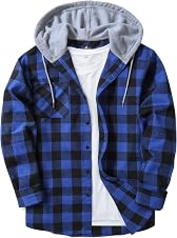 ZITY Men's Flannel Hoodie Shirts Casual Button Down Long Sleeve Plaid Shirt | Big Tall, with Pocket, Adjustable Cuffs, Machine Wash, Business,Work, Office, Vacation, Graduation, Wedding, Party, Daily