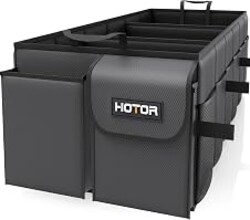 HOTOR Trunk Organizer - Foldable Car Organizer for SUVs & Sedans Storage | Sturdy Car Organization for Men & Women, Car Accessories, Tools, Sundries, Black, 3 Compartments, 35.4" x 14.2" x 10.6"