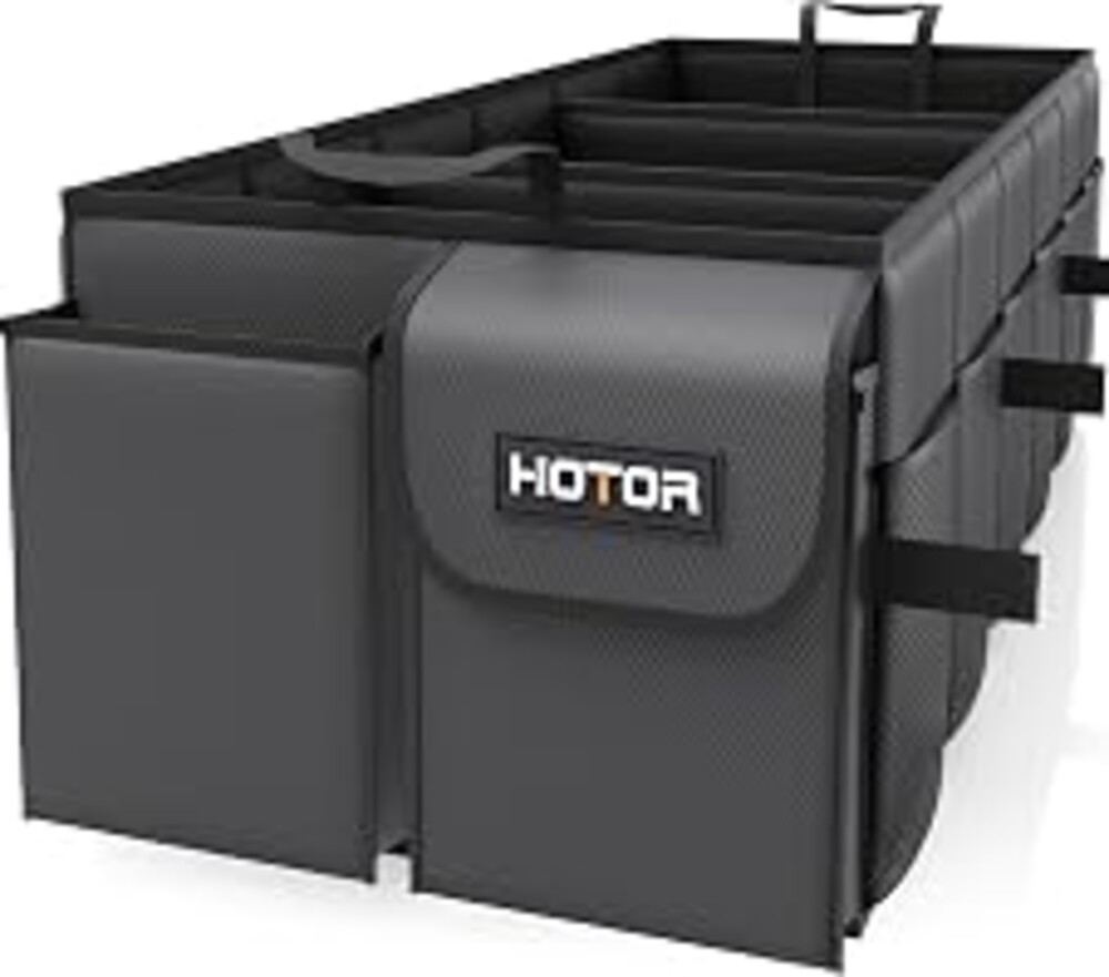 HOTOR Trunk Organizer - Foldable Car Organizer for SUVs & Sedans Storage | Sturdy Car Organization for Men & Women, Car Accessories, Tools, Sundries, Black, 3 Compartments, 35.4" x 14.2" x 10.6"