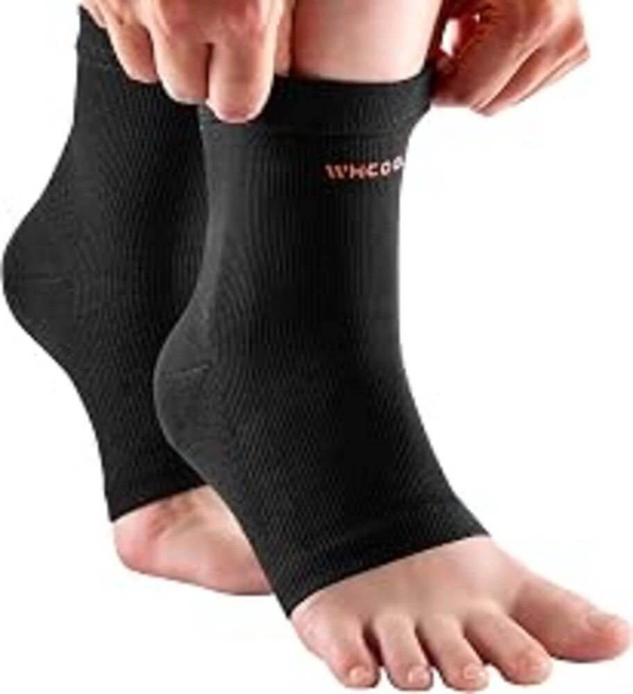WHCOOL Low-Profile Ankle Compression Sleeve,Foot Brace for Women & Men,XS/S | Adjustable,Breathable Stabilizing Support Wrap for Arthritis,Ankle Support,Sports, Running, Plantar Fasciitis Relief,1 Pair