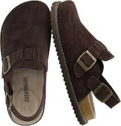 CUSHIONAIRE Brooklyn Genuine Suede Slingback Clogs for Women with Buckle | Cork Footbed with Genuine Suede Lining, Closed Toe, Flexible Outsole, Potato Shoes Design, Outdoor Indoor Use Womens Clogs