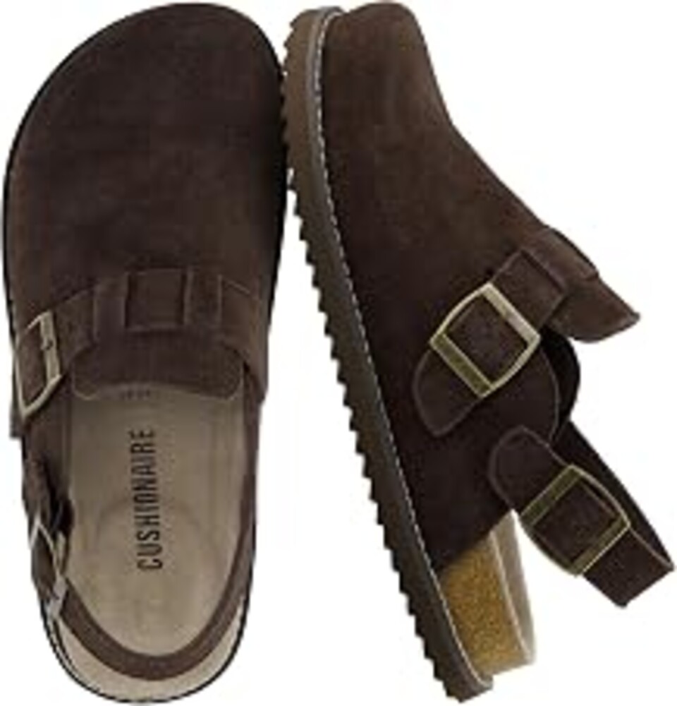 CUSHIONAIRE Brooklyn Genuine Suede Slingback Clogs for Women with Buckle | Cork Footbed with Genuine Suede Lining, Closed Toe, Flexible Outsole, Potato Shoes Design, Outdoor Indoor Use Womens Clogs