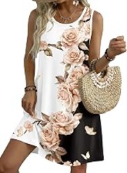 Zeagoo Womens Summer Dress 2026 Sleeveless Casual A-Line Tshirt Sundresses | Dress With Pocket,Floral Print,Crewneck,Aline Flowy Swing Mini Dress,Loose Tank Tshirt Dress,For Beach Vocation