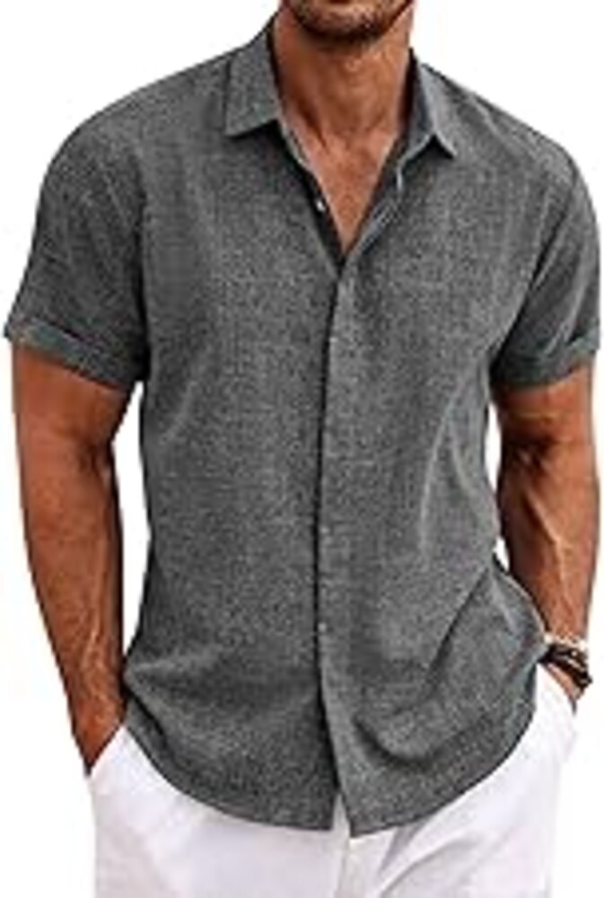 COOFANDY Men's Linen Shirts Short Sleeve Casual Shirts Button Down Shirt for Men Beach Summer Wedding Shirt