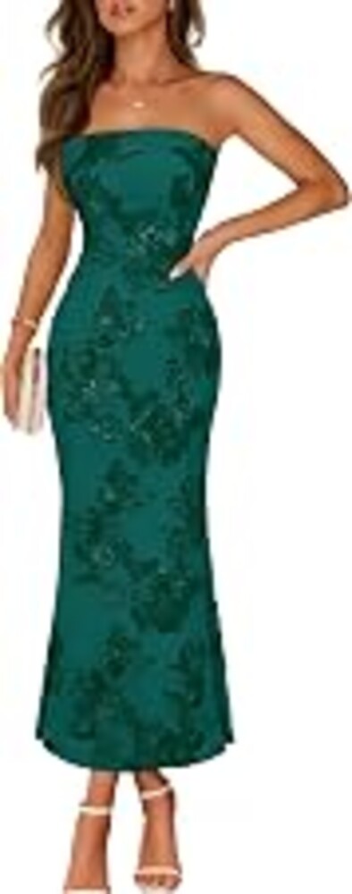 MEROKEETY Women's Summer Floral Wedding Guest Cocktail Maxi Dress | Strapless, Tube Top, Mesh, Bodycon, Lined, Mermaid, 2026 Summer Dress, Formal Elegant, Prom, Baby Shower, Party Long Dress