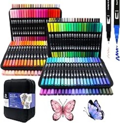 Artecho 168 Colors Dual Tip Markers for Adult Coloring Books with Bag | Drawing Pens For School, Fine and Brush Tip, Calligraphy, Drawing, Sketching