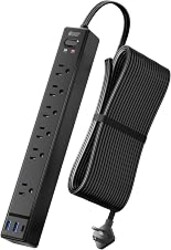 20Ft Long Extension Cord, SUPERDANNY Flat Plug Surge Protector Power Strip | 6 Outlets & 3 USB, Flat Plug Power Strip Wall Mountable, Desk Charging Station for Home, Office, College Dorm Room Essentials