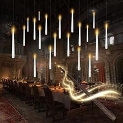 kakoya Flameless Floating Candles with Wand，20 Pcs Magic LED Hanging Taper Candles，Flickering Battery Operated Taper Candle with Wand Remote for Halloween Decorations Best Gift（White）