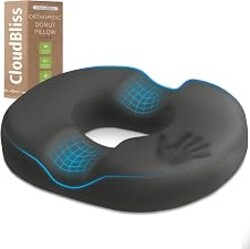 CloudBliss Donut Pillow Stadium Seat Cushion for Tailbone Pain Relief and Hemorrhoids, Memory Foam Seat Chair Cushion, Portable Seat Cushions for Bleachers, Car, Home & Office