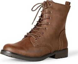 Amazon Essentials Women's Lace-Up Combat Ankle Boots with Side Zipper, Lug Sole