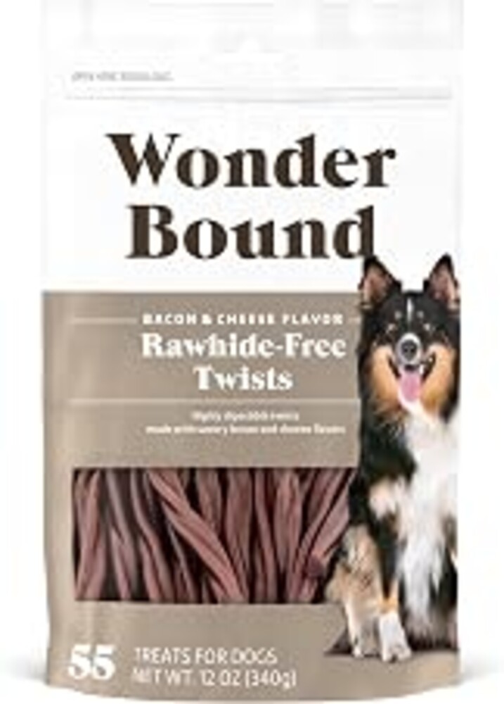 Wonder Bound Bacon & Cheese Flavor Dog Twist Sticks - 55 Count - Rawhide-Free Dog Treats, Dental Health Chews for Plaque & Tartar Control, Easy to Digest, Long-Lasting