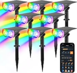 Linkind Smart Solar Spot Lights Outdoor SL5C, IP67 Halloween Lights Outdoor | RGBTW Color Changing Spotlight, APP/Voice Control Solar Landscape Outdoor Light for Yard, Garden, Pathway(8 Pack)