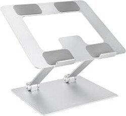Amazon Basics Sturdy and Portable Ergonomic Laptop Stand for Desk, Height Adjustable Riser with Ventilated Cooling, Foldable, Fits all Laptops up to 15.6 Inch, Silver