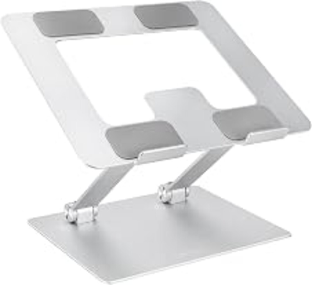 Amazon Basics Sturdy and Portable Ergonomic Laptop Stand for Desk, Height Adjustable Riser with Ventilated Cooling, Foldable, Fits all Laptops up to 15.6 Inch, Silver