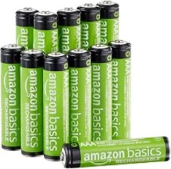 Amazon Basics 12-Pack Rechargeable AAA NiMH Batteries, 800 mAh, 1.2V, Low Self-Discharge, Pre-Charged, Recharge up to 1000x Times