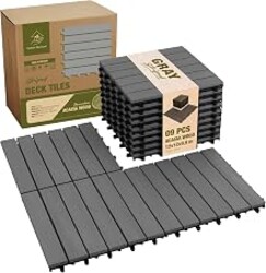 Acacia Wood Interlocking Deck Tiles, Patio & Backyard Tile, 12 in, 9 PCS | Patio decor, balcony decor, waterproof, snap-together, no tools, covers 9 sq ft, trimmable, 466 lb, entryway, pathway