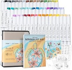 Ohuhu x Jade Summer Coloring Set 48-Color Alcohol Markers & Coloring Book | Co-branded Coloring Kit, Honolulu B Brush & Fine Dual Tips Markers Coloring Set for Stress Relief - Minimalist Boho Aesthetic